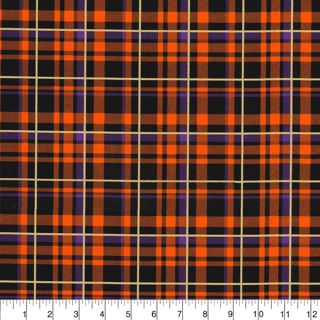 Find The Fabric Traditions Halloween Orange Plaid Glitter Home